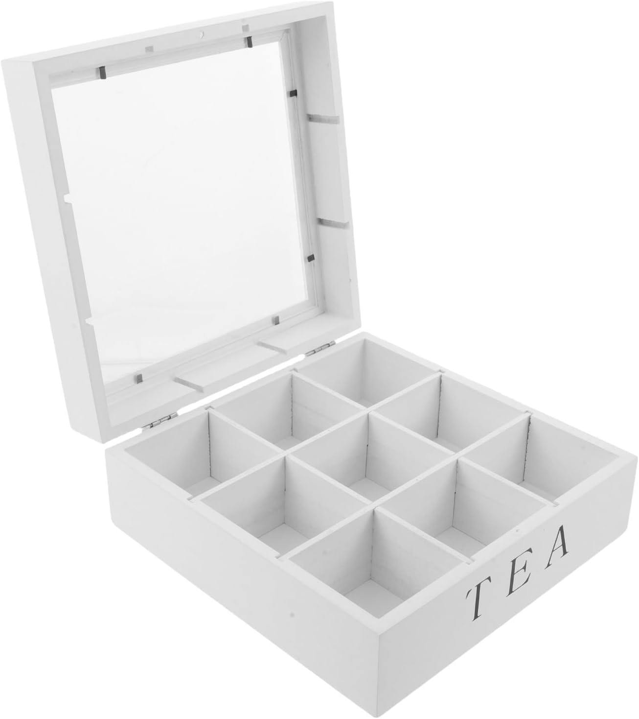 BESPORTBLE Wood Tea Bag Storage Box with Lid and 9 Compartments Easy to Clean Tea Box Organizer for Countertop and Office Use with Plastic Lid