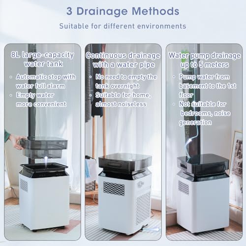 Katenpo Deshumidificador Profesional Eléctrico Industrial: 80L/Día Potente Compresor Bomba con Tubo de Desagüe Portátil para Casa/Baño/Garaje/Oficina/Trastero/Sótano - Grandes Superficies de 170㎡ - imagen 3