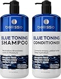 Blue Shampoo and Conditioner Set - Sulfate Free and Paraben Free - Neutralizing Toner to Correct Orange, Brassy Hair Back to Brunette - Professional Formula - For Women and Men - 16 Fl Oz (Set of 2)