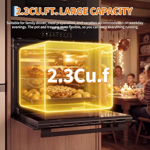 Image of Garvee 24 Inch Electric Single Wall Oven, 2.5 Cu.Ft Built-In Convection Oven 3000W, Convection System with 8 Cooking Modes, 3D surround heating, Smart Touch Control, Triple Glass Door, Black