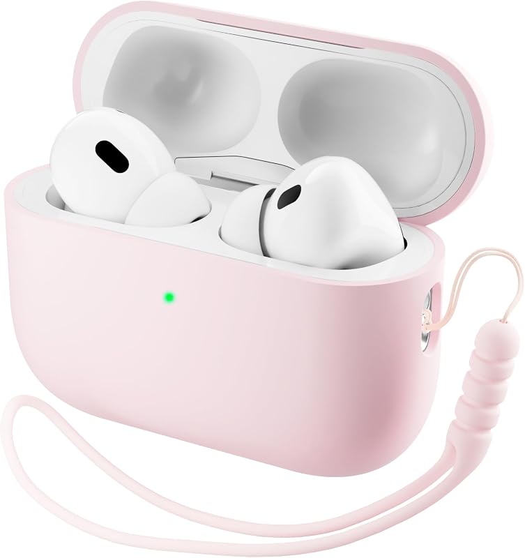ORNARTO for AirPods Pro 3 Case, Hybrid Silicone, Chalk Pink | Hybrid Silicone Rubber, Front LED Visible, Wireless Charging, Skin-Friendly Soft Touch, Anti-Scratch, Detachable Lanyard