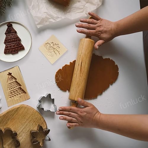 Funluck Wooden Cookie Molds For Baking,Carved Wooden Biscuit Cutter,Embossing Cookie Presses Stamps Gingerbread Christmas Tree Snowmen Shape Diy Baking Tool For Thanksgiving (Candy House) #TOP1