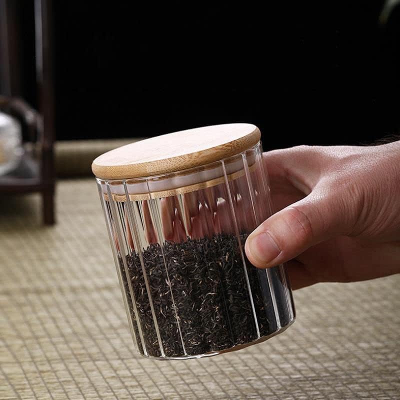 Image of MARTVIA Glass Food Storage Jars With Bamboo Lids 650Ml Set of 4,Wide Mouth Lid Jar For Home Kitchen,Flour,Sugar,Coffee,Pasta,Oats,Grains,Cookies,Snacks (Lining),Transparent
