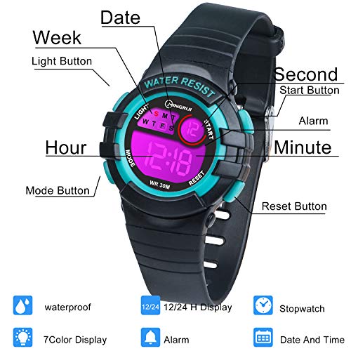 Edillas Kids Watches Digital For Girls Boys,7 Colors Led Flashing Wristwatch For Child Waterproof Sport Outdoor Multifunctional Wrist Watches With Stopwatch/Alarm For Ages 4-15 #TOP4