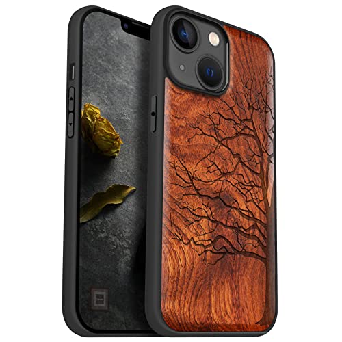 Carveit Magnetic Wood Case For Iphone 14 Case [Natural Wood & Black Soft Tpu] Shockproof Protective Cover Unique & Classy Wooden Case Compatible With Magsafe (Eternal Tree -Rosewood) #TOP18