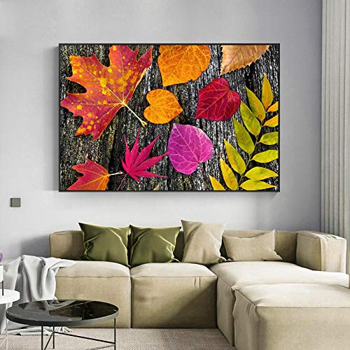 Aquarelle abstraite feuilles d'automne, tableau mural 70x100 cm sans cadre