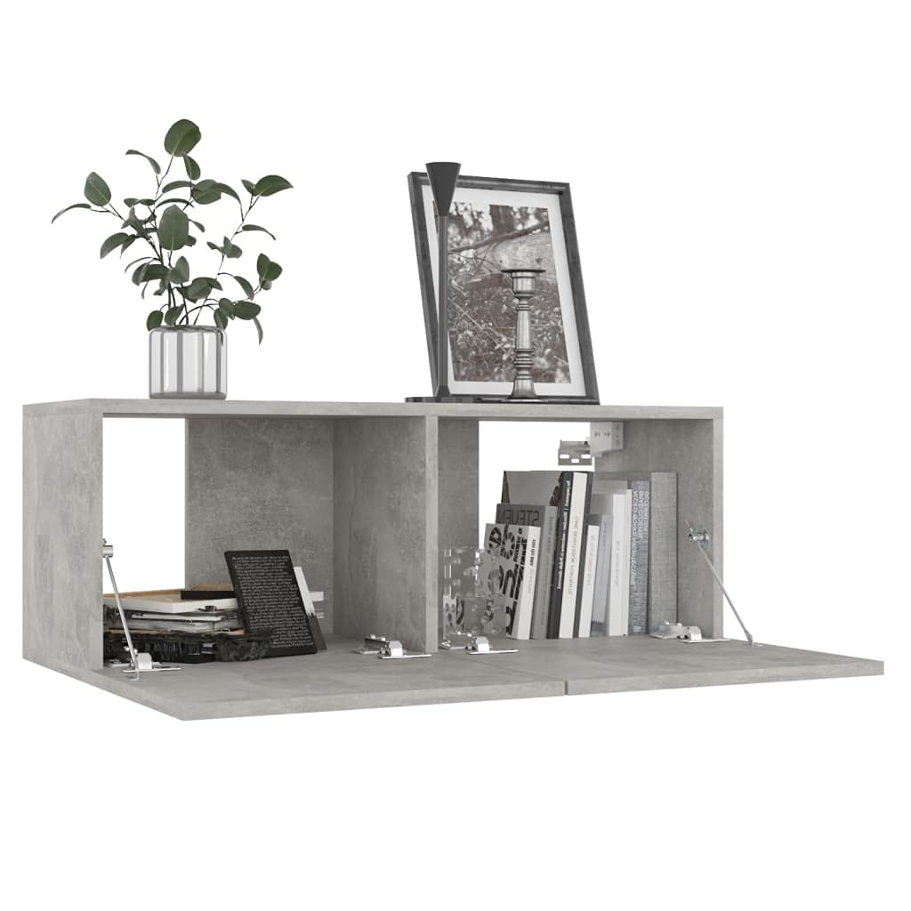 8-TLG. TV-Schrank-Set Betongrau Holzwerkstoff, Wandmontage, Modernes Media-Center für Wohnzimmer und Schlafzimmer, inklusive Stauraum für DVDs und Bücher