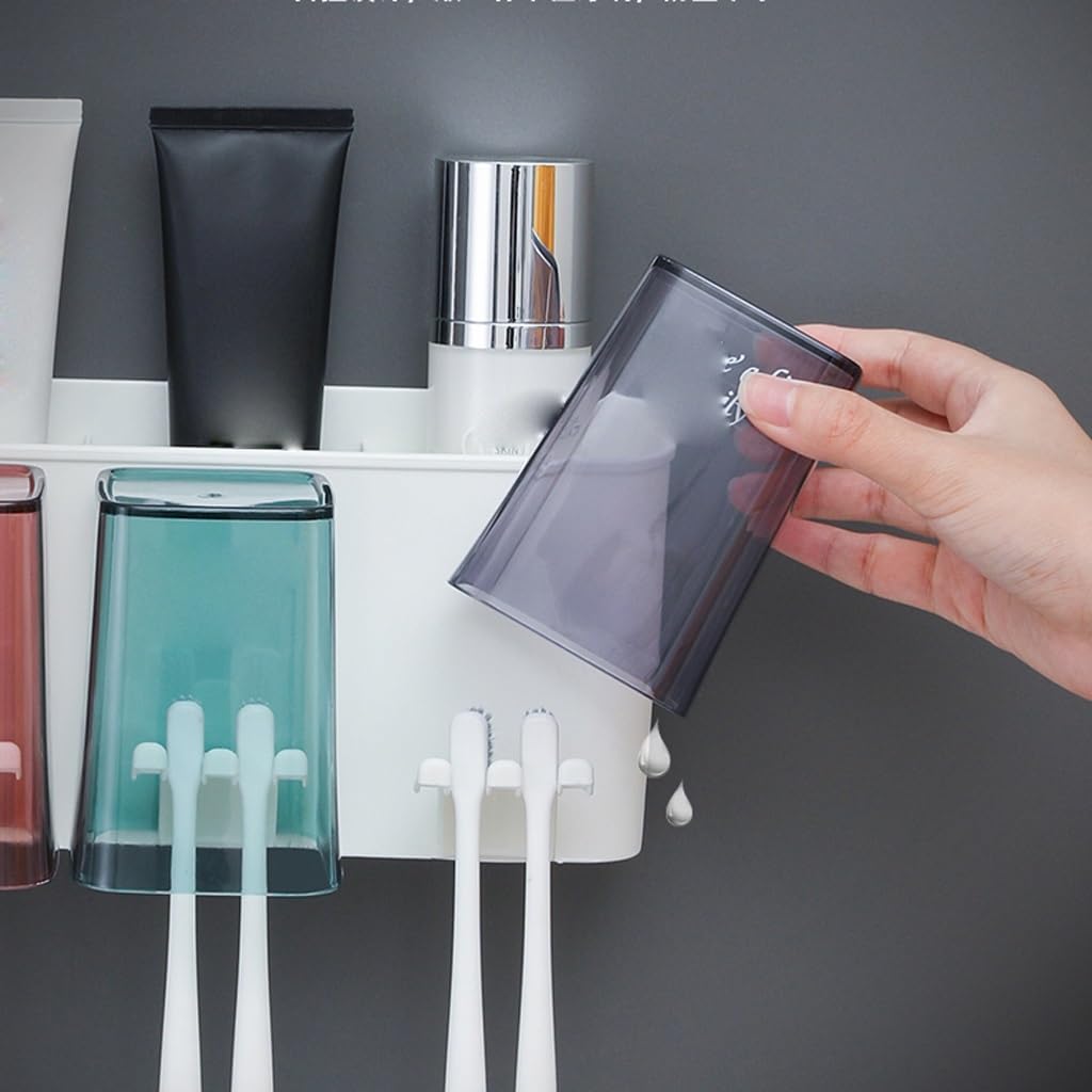 Estante para Cepillos de Dientes Portaspazzolino da Bagno Set da Parete a Ventosa Portabicchiere Creativo Senza punzonatura Porta collutorio Porta spazzolino Portaoggetti