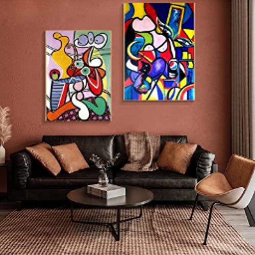 Tableau Picasso abstrait coloré triptyque 20x30cm sans cadre pour salon - 2