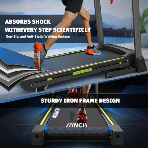 Image of Compact Foldable Home Treadmill: Max 7.5MPH, 8 Shock Absorbers, 41.3x16.5 inch Running Area, 12 Programs