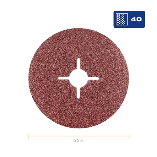 RHODIUS KFS | 25 Stück Ø 125 mm K40 Fiberscheiben | für Winkelschleifer | Schleifscheibe Metall | Fiberschleifscheibe, Schleifblatt