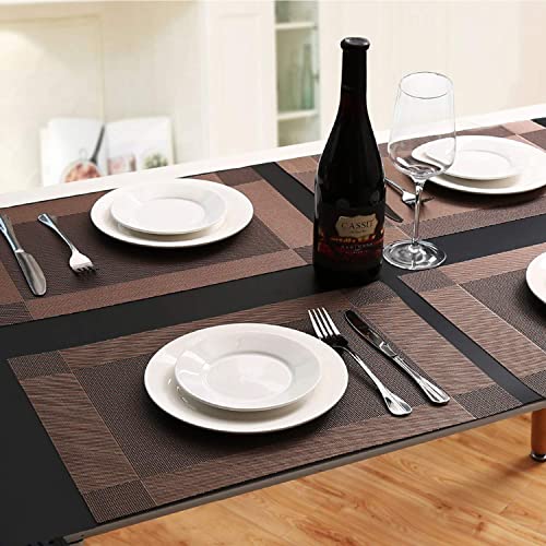 Xmkuwa Placemats, Washable Pvc Table Mats, Woven Vinyl Placemat For Dining Table Place Mats Set (6 Placemats And 1 Table Runner, Brown) #TOP4