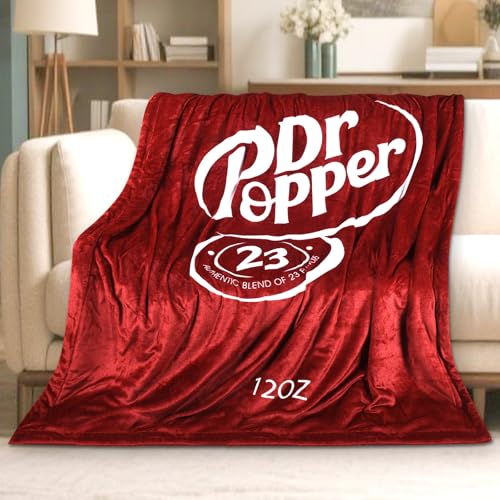 RMKA Dr Pepper Blanket 80x60 Soft Thermal Flannel Fleece Throw Soda Can Stuffed Plush Red Blanket for Couch Bed Car & Travel Fun Home Decor Gift for Soda Fans.