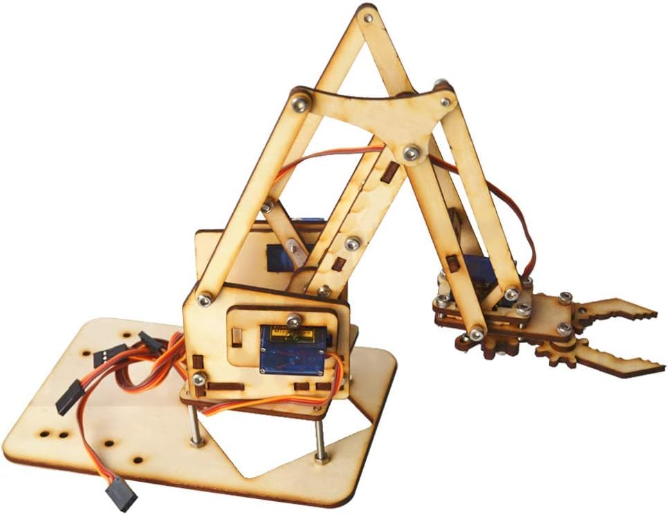 Image of REES52 DIY Wooden Kit 4 DOF Robot Manipulator Arm Mechanical Arm Clamp Claw Kit (Sg90 Servo and board)