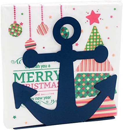 Funly mee Vintage Blue Metal Nautical Anchor Napkin Holder (Blue)