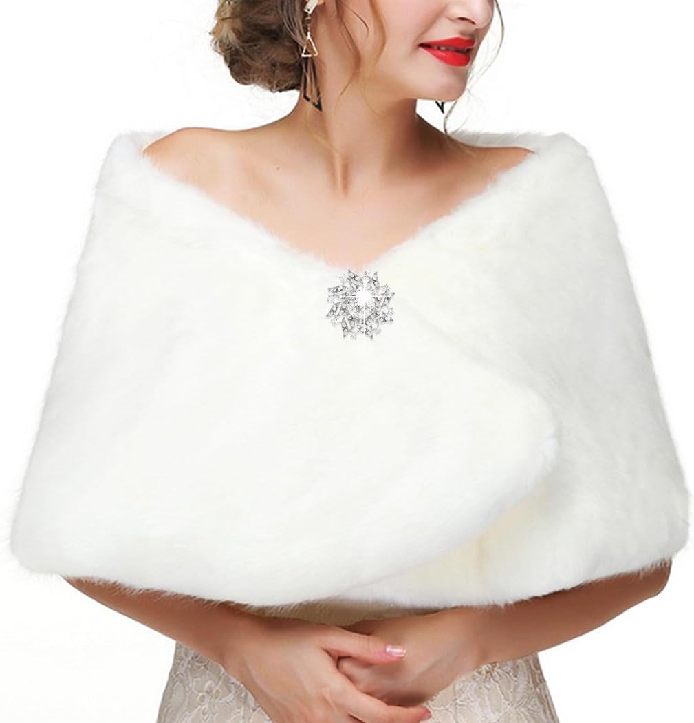 Faux Fur Shawl Wedding Faux Fur Wrap Bridal Faux Fur Stole Fur Scarf for Bride and Bridesmaids - Image 8