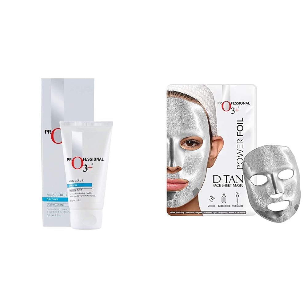 O3+ Milk Scrub Enriched with Macadamia Nuts Extracts for Clean & Bright Complexion & O3+ Power Foil D-Tan Face sheet mask for Skin Brightening Face Mask For Glowing Skin Combo-image-16