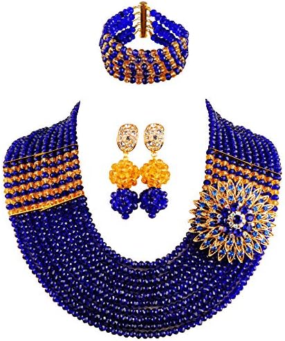 aczuv10 Rows African Beads Jewelry Set for Women Nigerian Wedding Bridal Jewelry Sets