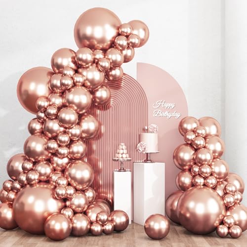 RUBFAC 135pcs Rose Gold Balloons Different Sizes 18 12 10 5 Inches Latex Balloon Garland Arch Kit for Birthday Party Valentines Day Baby Shower Graduation Wedding Holiday Decoration