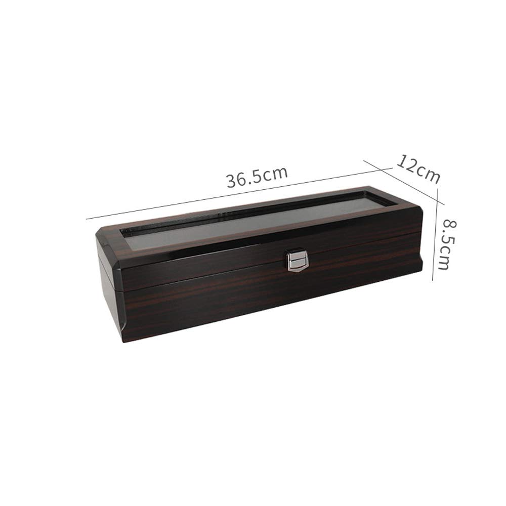 ACMHNC Uhrenbox mit 6 Fächern, Holz Uhrenkasten mit Metallverschluss und Glasdeckel, Uhren und Schmuck Aufbewahrung für Damen Herren
