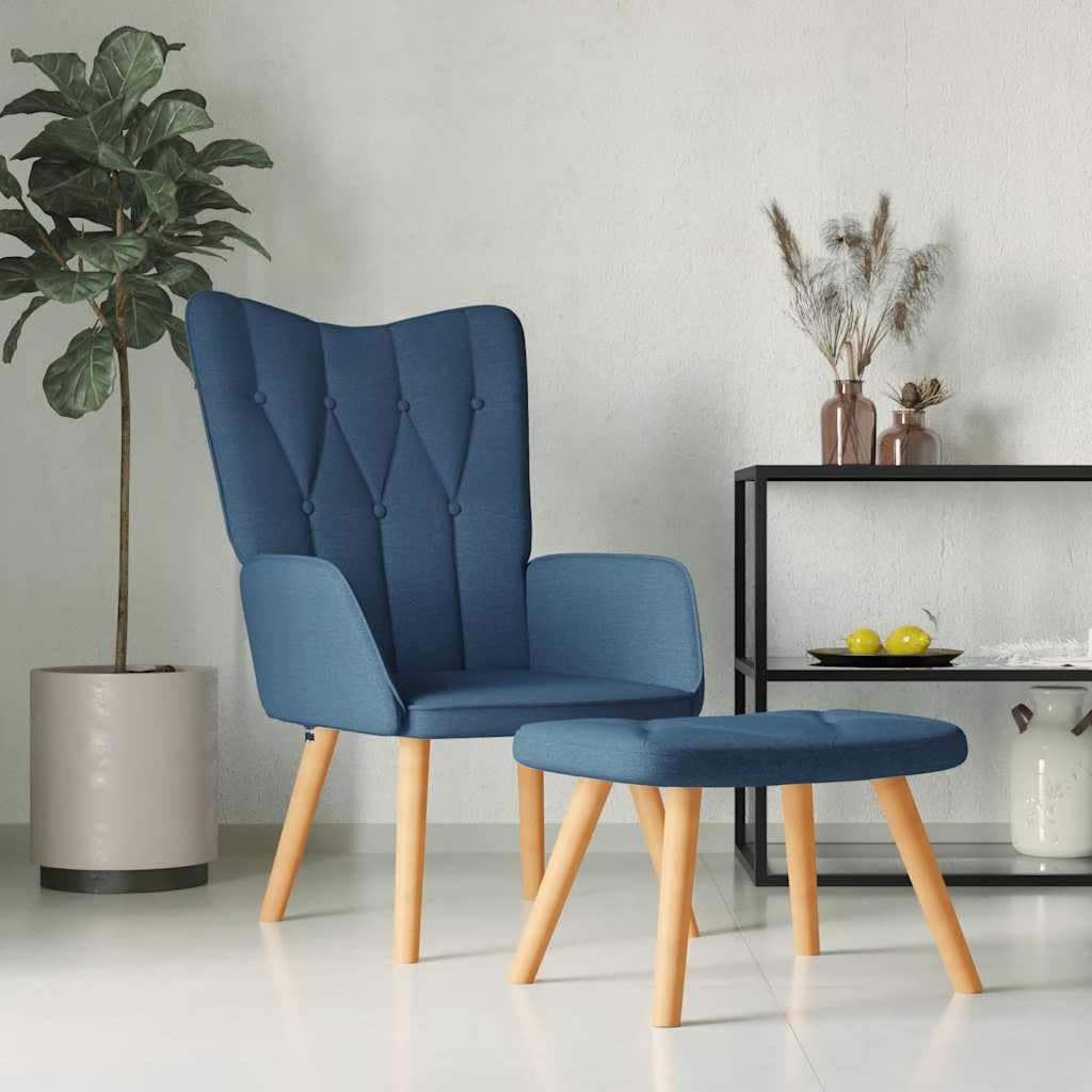 Poltrona Relax Blu in Tessuto con Poggiapiedi imbottita ergonomica reclinabile per soggiorno salotto studio camera con struttura in acciaio e gambe