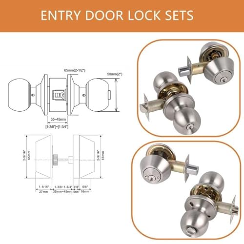 Probrico 10 Pack-Contractor Pack Door Knob With Double Cylinder Deadbolts Combo Pack, Keyed Alike Entry Door Knobs Handleset Lockset Leverset Exterior And Interior, Drop/Wave Shape #TOP7