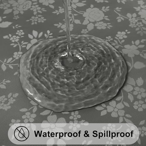 Image of Smiry Rectangle Waterproof Heavy Duty Vinyl Tablecloths, 60 x 102 Inch | Wipeable Washable Floral Embossed Table Cover for Kitchen and Dining Room, Indoor & Outdoor Use, Dark gray