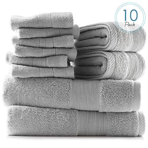 Image of Hearth & Harbor Bath Towels for Bathroom - 100% Ring Spun Cotton Luxury Bathroom Towels - Ultra Soft & Highly Absorbent, Bath Towels Set of 10 - Silver Gray