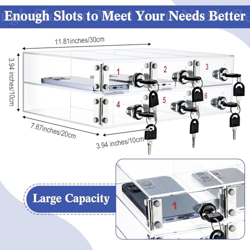 Image of Layhit Clear 6 Slots Cell Phone Locker Box for Classroom Clear Acrylic Cell Phone Storage Cabinet Bin with Door Locks for Classroom School Students Office Factory Employees