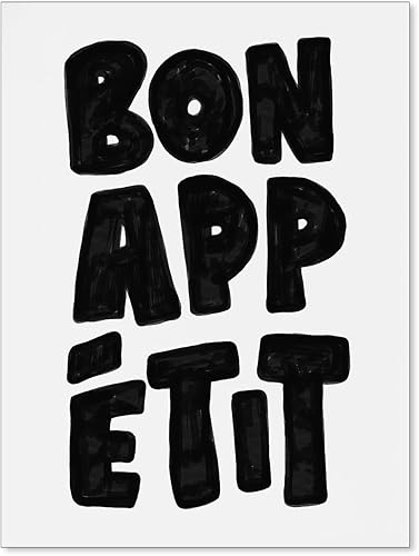 Aimery Lienzo de cocina moderno vintage para pared, póster con cita Bon Appetit, impresiones minimalistas en blanco y negro de mediados de siglo