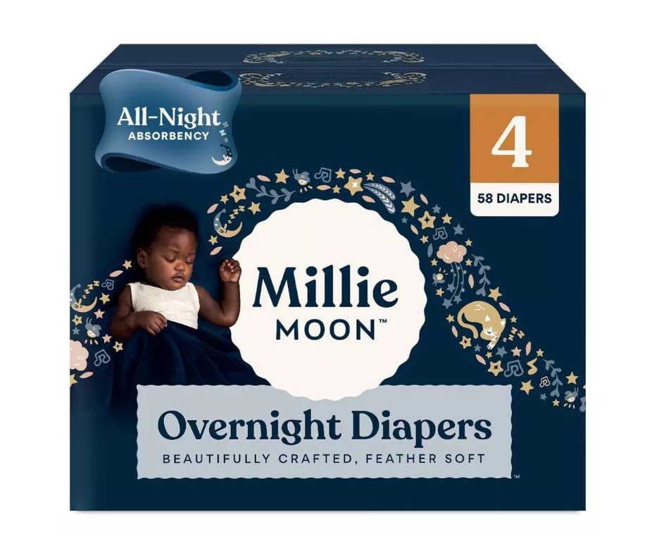 Image of Millie Moon Overnight Diapers(Size-4 and count-58) Diaper Weight Range: 22 to 32 lbs