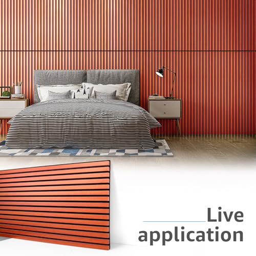 Image of Art3d 4-Pack Fluted Acoustic Wood Slat Wall Panel, 47.2 x 23.6 Inch, Cherry