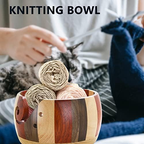 Wooden Yarn Bowl Without Lid, Yarn Bowl Wool Holder, Handmade Rosewood Yarn Storage Bowl with Holes Needle and Thread Ball Storage, Knitting Bowl for Crocheting Knitting Accessories DIY Crafts Gift
