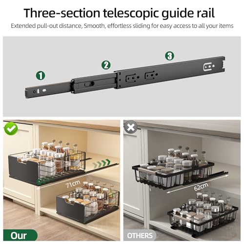 NETEL 2-Pack Pull Out Cabinet Organiser, No Drill Slide Out Drawers for Kitchen Cabinets, Pull out cabinet sliding baske, kitchen storage & organisation, 30cm pull out drawer, Black - Image 4