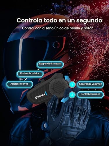 Miniatura 7 de Moman Intercomunicador Casco Moto, H2Pro 2 Vías Intercomunicador Universal 1000M DSP＆CVC Reducción de Ruido Manos Libres Moto Auriculares/Impermeable/Compartir Música/AI Voz (2 Pieza,Negro)
