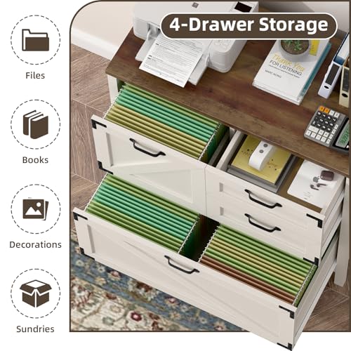 image for Vabches 4-Drawer Wood Lateral File Cabinet for Hanging Files Letter/A4