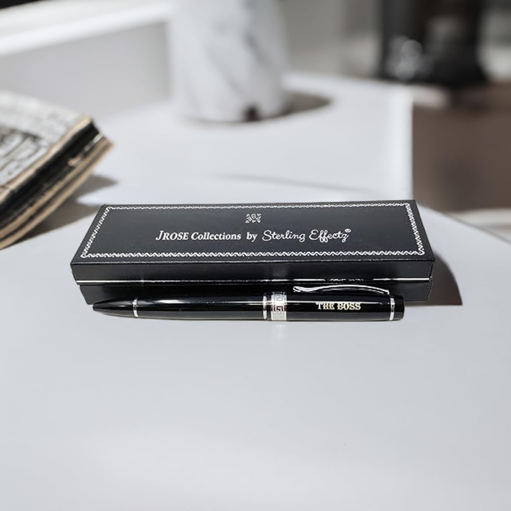 THE BOSS Engraved Black Twist Ballpoint Pen, Metal Writing Pen with Smooth Black Ink and Presentation Box - Image 2