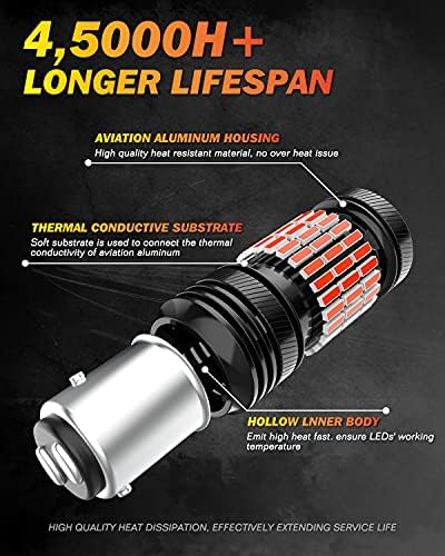 OUSHI 1157 BAY15D Led Bulb, Canbus P21/5W 2057 2357 7528 Led Bulb Extremely Bright 4000LM 12V-24V 21W Replacement For Car Led Brake Light Lamp Tail Light, Brilliant Red (Pack of 2)
