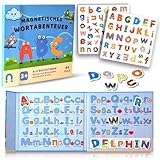 Magnetisches ABC-Lernspiel aus Holz für Kindergarten & Vorschule – Buchstaben Lernen & Lesen Lernen – 80 Magnetbuchstaben – Pädagogisches Lernspiel ab 3 Jahren (DE Version)