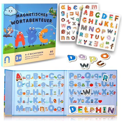 Buchstaben lernen – Magnetisches Lernspiel für Kinder ab 3–7 Jahren – Rechtschreibspiel & Wortschatzspiel – Lesen lernen & erste Wörter bilden – Sprachförderung & Vorschulspiele (Deutsche Version)