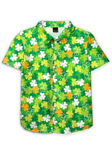 Image of Remimi Unisex Kids Hawaiian Button Up Shirt Boys Funny Print Aloha Beach Short Sleeve Tops 5-14 Years