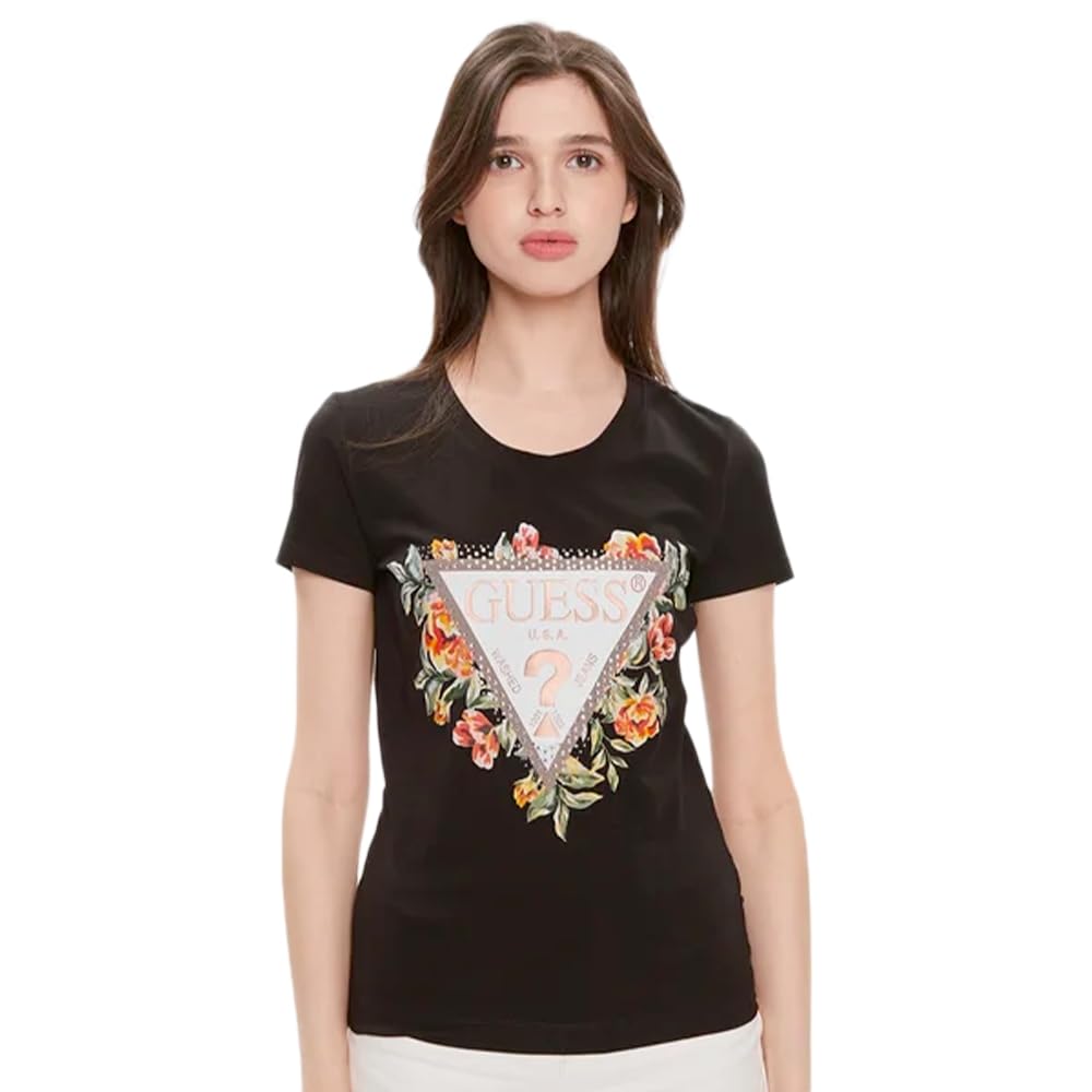 Guess T-Shirt Nera Con Stampa Floreale-image