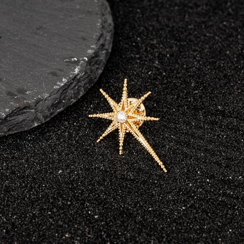 Image of Creative Octagram Star Brooch Pin Eight Awn Star Snowflake Zircon Badge Pins for Clothes Hats Elegant Suit Lapel Pin Shirt Collar Pin Jewelry Gifts for Women Men