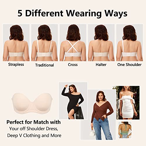 Calvena Women's Strapless Bra Underwire Contour Multiway Full Coverage Bra Red Carpet White 32Dd #TOP5