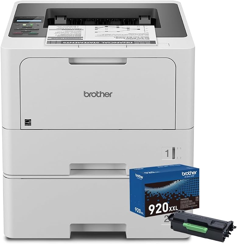 Impresora láser monocromática Brother Business con bandejas de papel dobles HLL5210DWT Paquete de cartucho de tóner genuino de súper alto rendimiento negro