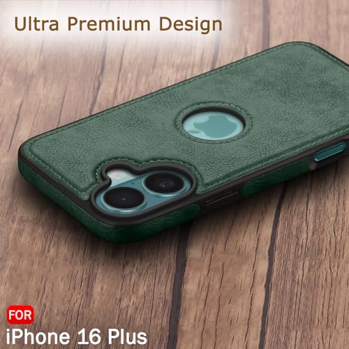Image of TheGiftKart Genuine Leather Finish Back Cover Case for iPhone 16 Plus | Shockproof Design | Raised Edges for Camera & Screen Protection | Stunning Minimalist Design Cover for iPhone 16 Plus (Green)