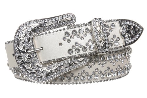 Snap On Western Cowgirl Rhinestone Studded Metallic Leather Belt