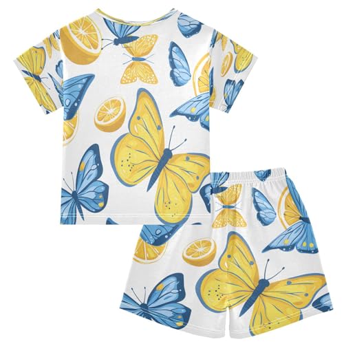 senya Short Sleeve Pajamas Sets Summer Cotton Sleepwear Blue Butterfly Lemon2