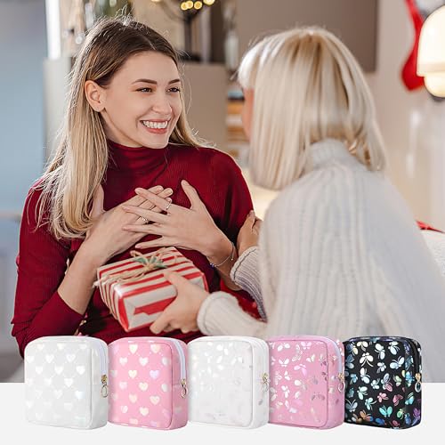 Image of Likesing Period Bag Pouch, Leather Sanitary Napkin Storage Bag for Womens, Portable Sanitary Napkin Period Pad Pouch Bag for Purse, Small Make Up Bags(Black Butterflies)