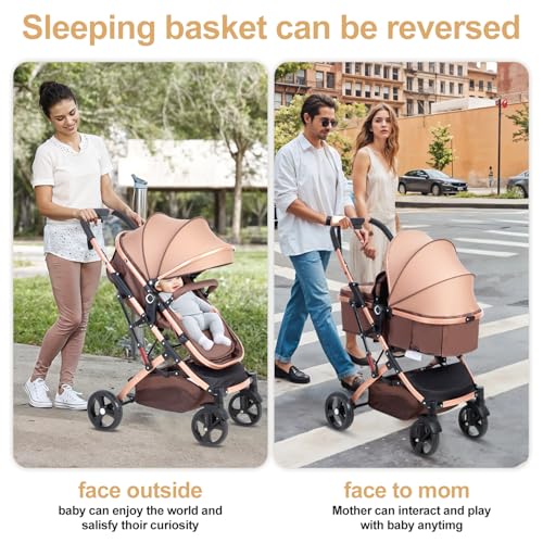 2 in 1 Baby Stroller Newborn Foldable Pushchair with Adjustable Canopy Folding High Landscape Infant Carriage, Anti-Shock Toddler Pushchair - Image 2